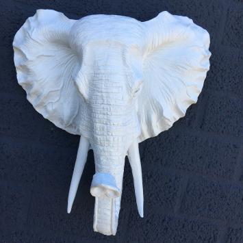 Mooie witte olifantenkop wandornament, olifant decoratie